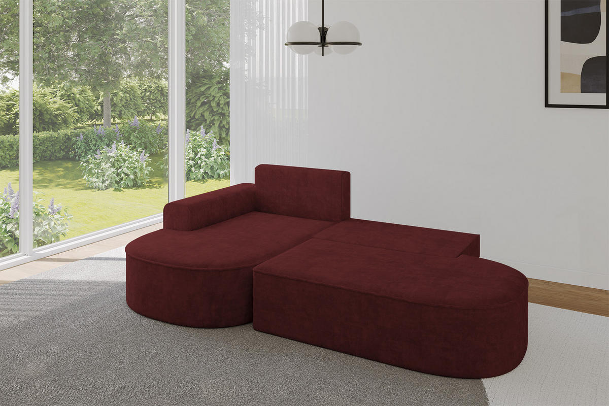 ECKSOFA mit Schlaffunktion und Bettkasten Ottomane Links MARI-L1-S - 283x167x85 cm Bordeauxrot Velours - Bordeaux/Schwarz, Holzwerkstoff/Kunststoff (283/167cm) - ALTDECOR