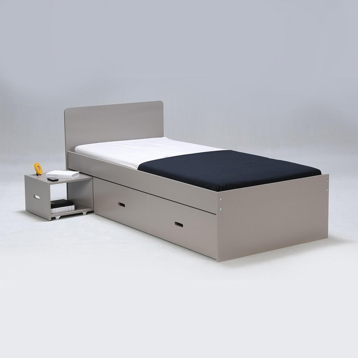 BETT ZENIA mit Nachttisch Schublade / Bett 90x190 - Grau - Grau, Holzwerkstoff (90/190cm) - Weber Industries