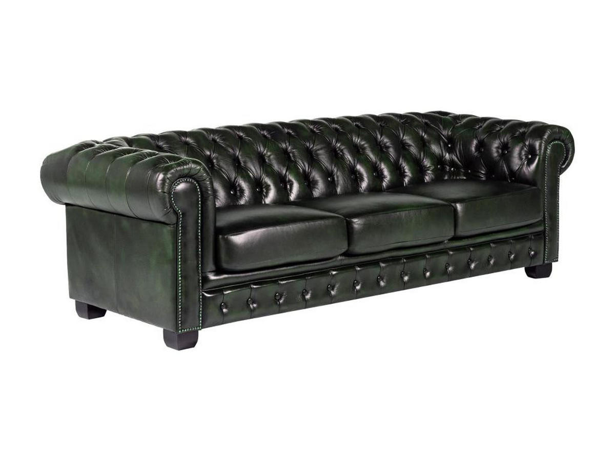 CHESTERFIELD Ledersofa 4-Sitzer - Büffelleder - Schwarzgrün - BRENTON - Grün, Leder (99/73/240cm) - Vente-Unique