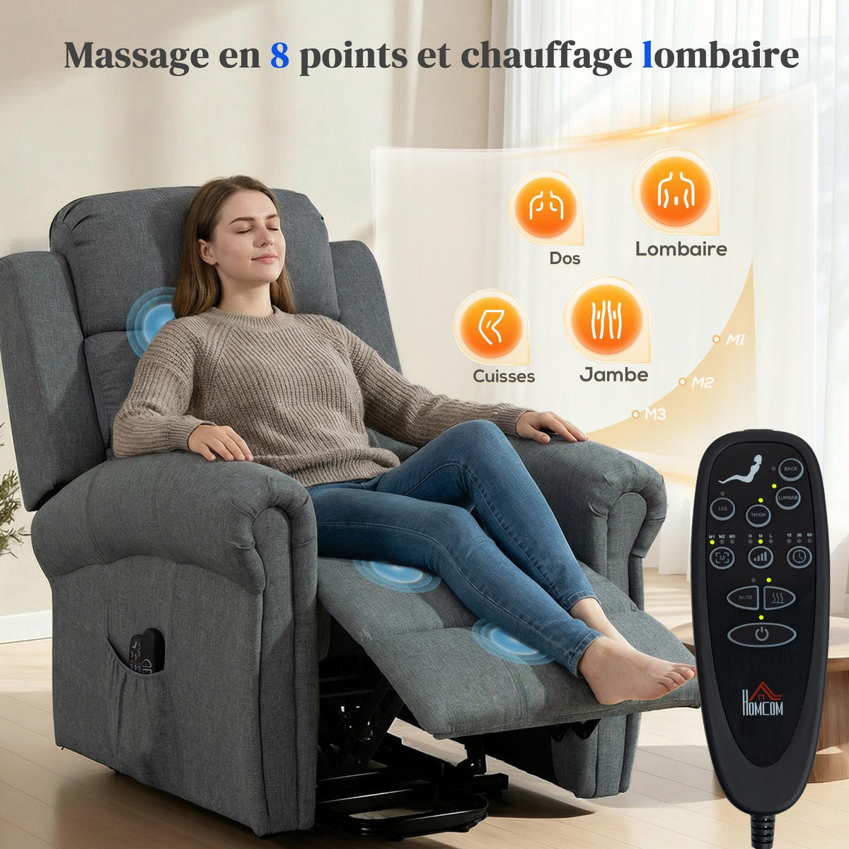 MASSAGESESSEL DE-15453 elektrisch mit Massage und Heizung Grau - Grau, Metall (87/108/87.5cm) - ComfortXL