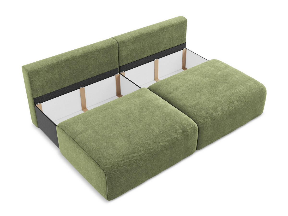 3-SITZER SOFA mit Schlaffunktion Chenille Stoff Grün - Schwarz/Grau, Kunststoff/Textil (216/79/102cm) - Makamii