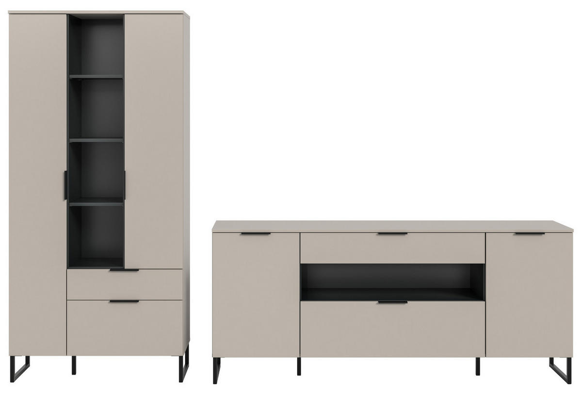 WOHNWAND kaschmir, schwarz 290 cm, Komplettset mit Soft-Close-Funktion - Kaschmir/Schwarz, Holzwerkstoff/Kunststoff (290/192/41cm) - Inn.Furn