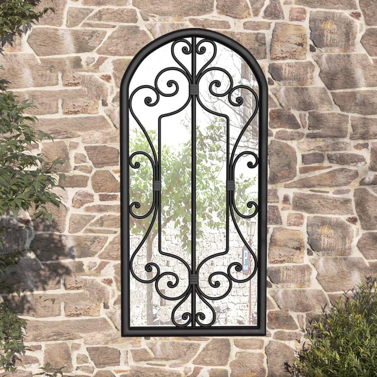 GARTENSPIEGEL Schwarz 100x45 cm Eisen - Schwarz, Metall (45/100/1cm) - furnicato