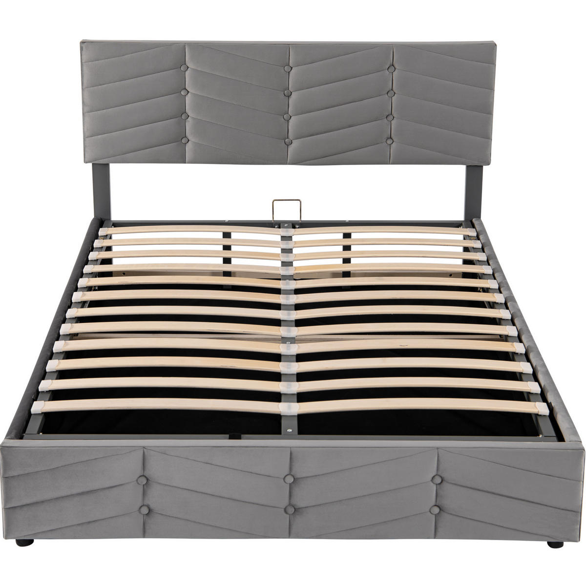 POLSTERBETT 140/200 cm grau mit hydraulischem Bettkasten und höhenverstellbarem Kopfteil - Grau, Textil (140/200cm) - OKWISH