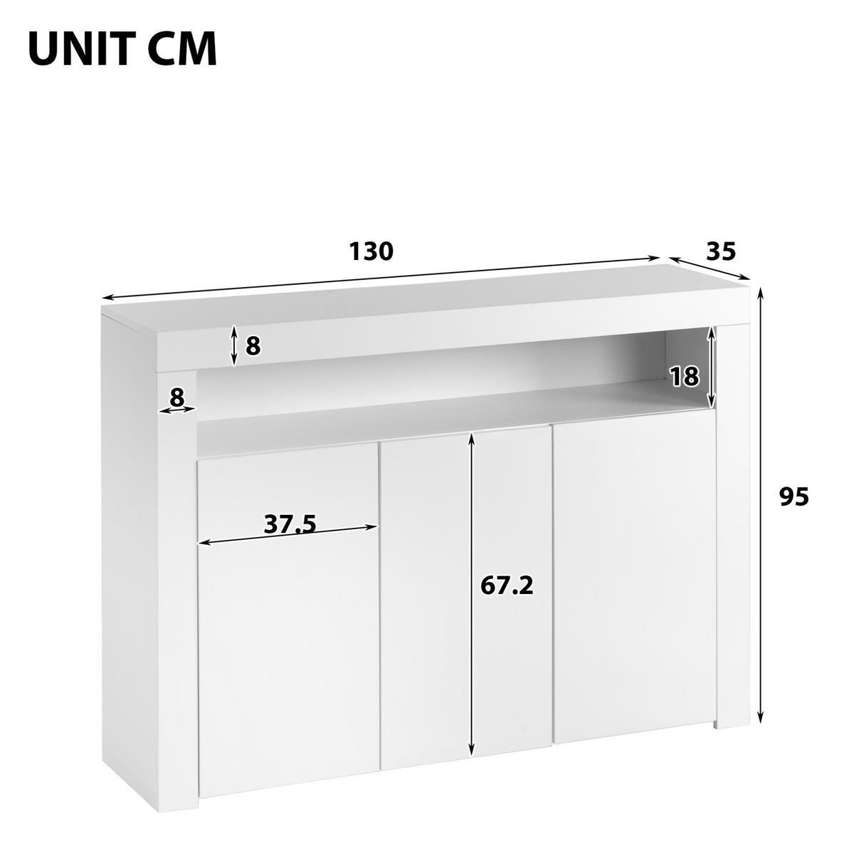 SIDEBOARD 130/35/95 cm aus Spanplatte mit LED-Beleuchtung und Hochglanzfront Weiß - Weiß, Holzwerkstoff (130/95/35cm) - Modenvie
