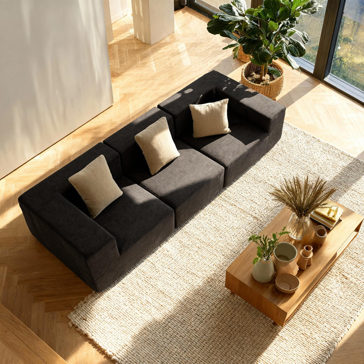 SOFA Pure 3-Sitzer - Braun Sand - Braun, Textil (300/62/100cm) - COCO Living