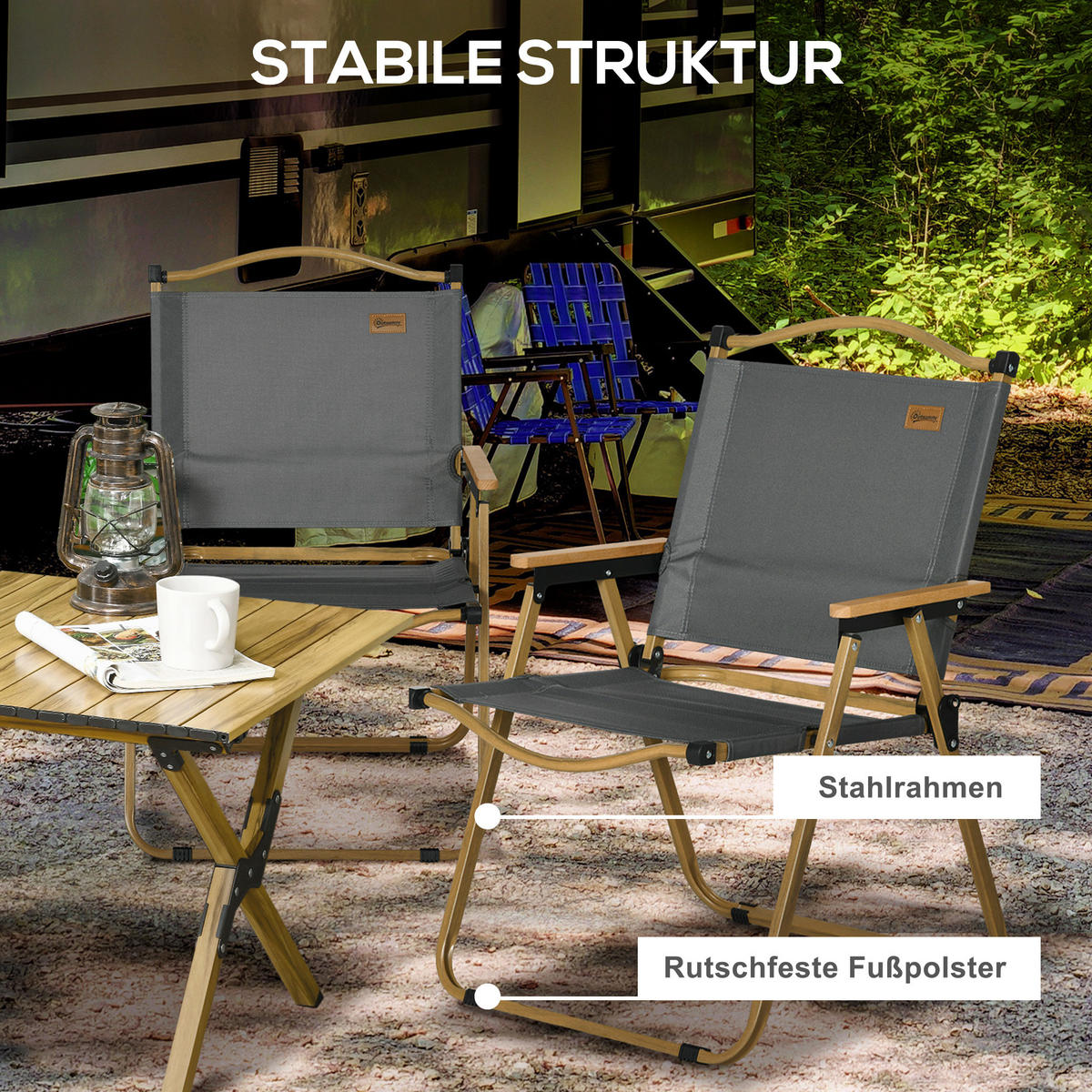 CAMPINGSTUHL 2er Set faltbarer Gartenstuhl mit Stahlrahmen, für Pool, Dunkelgrau - Dunkelgrau, Textil (59/78/54cm)