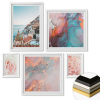 WANDBILDER 5er-Set - 50x50 cm & 20x30 cm & 40x60 cm Weißer Rahmen - Abstrakte Pastellmuster - Weiß, Kunststoff (40/60cm) - ArtPrintCave