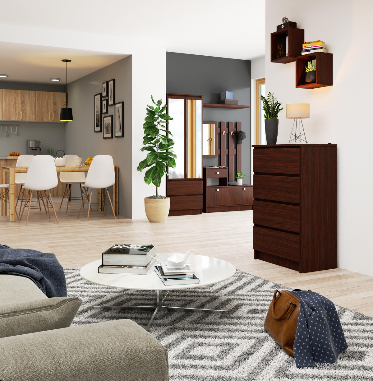 KOMMODE Dunkelbraun 99/60/40 - Dunkelbraun, Holzwerkstoff (60/99/40cm) - RAUMHIRSCH FURNITURE