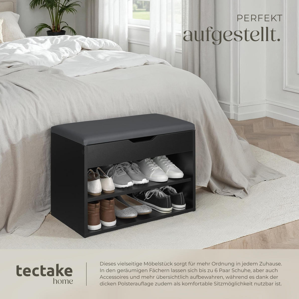 SCHUHBANK Jasmina,60 x 30 x 43,5 cm,schwarz - Schwarz, Holz (30/43.5/60cm) - tectake