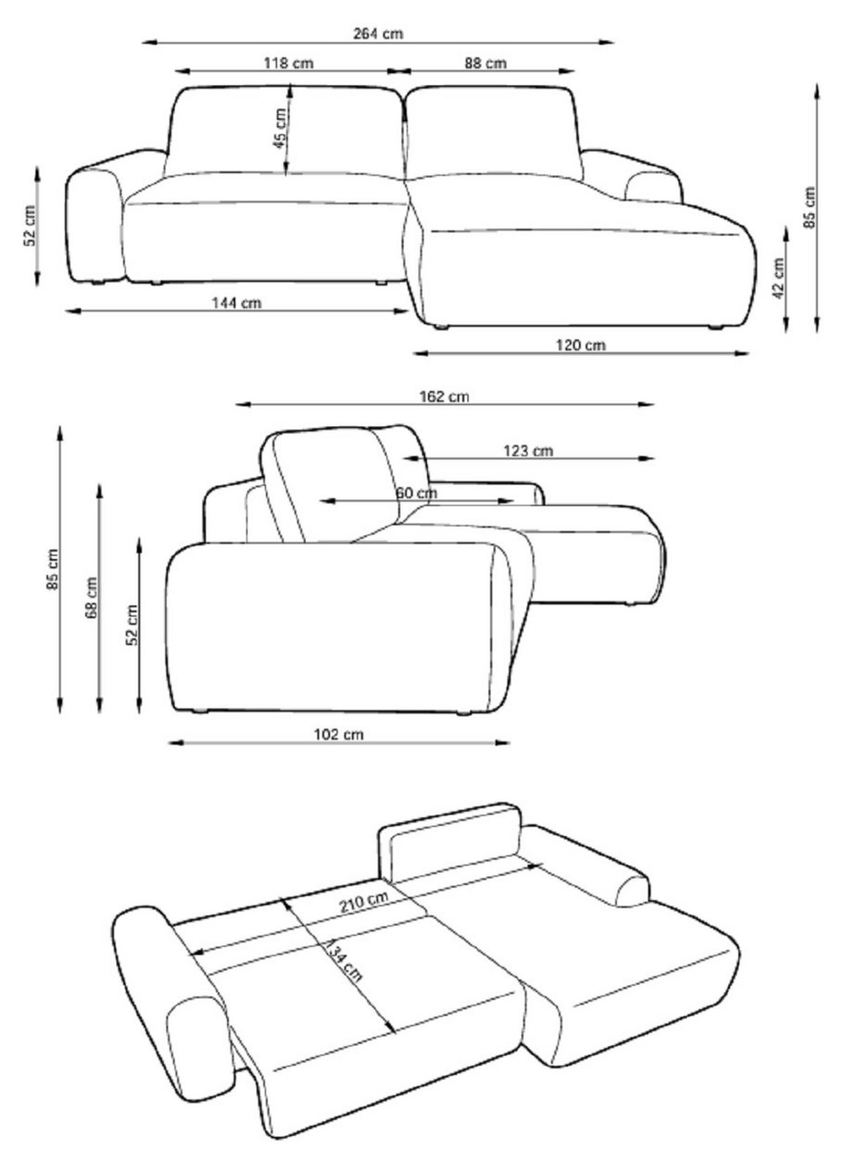 ECKSOFA 260 cm Cantara mit Cordstoff, Bettkasten, Rechts, Hellbraun - Hellbraun, Holz (162/264cm) - Emporius