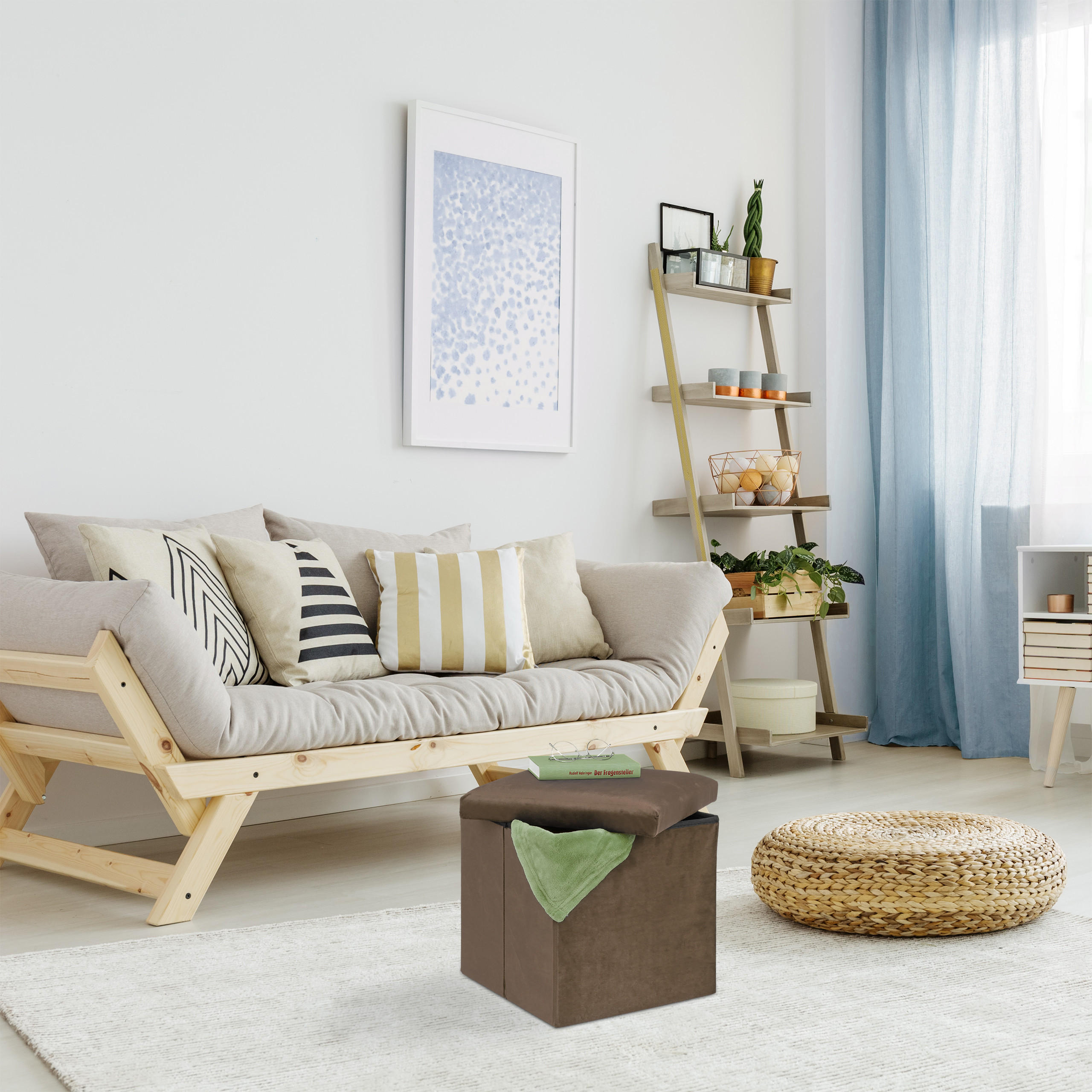 SITZHOCKER - Braun, Holzwerkstoff/Textil (38/38/38cm) - Relaxdays