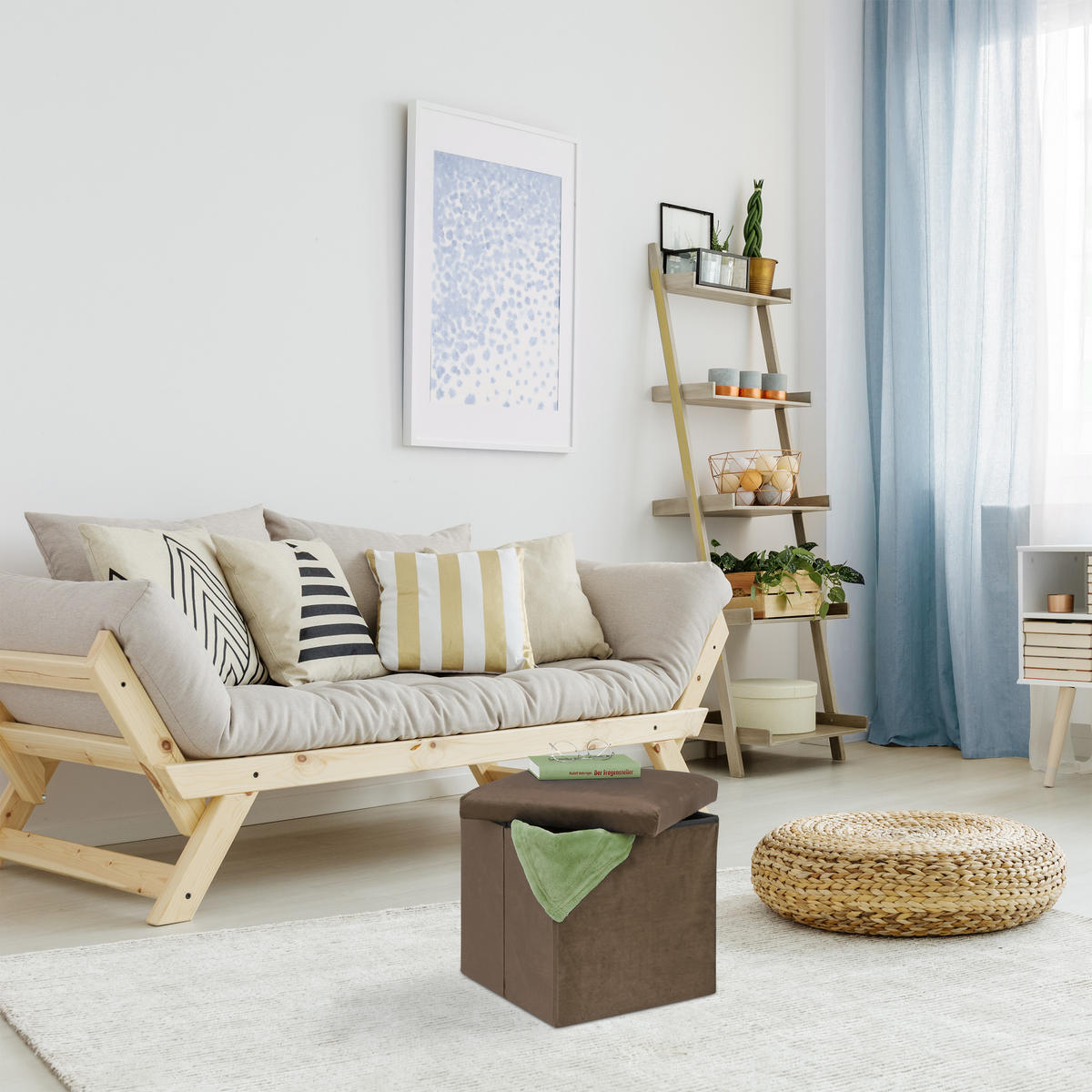 SITZHOCKER - Braun, Holzwerkstoff/Textil (38/38/38cm) - Relaxdays