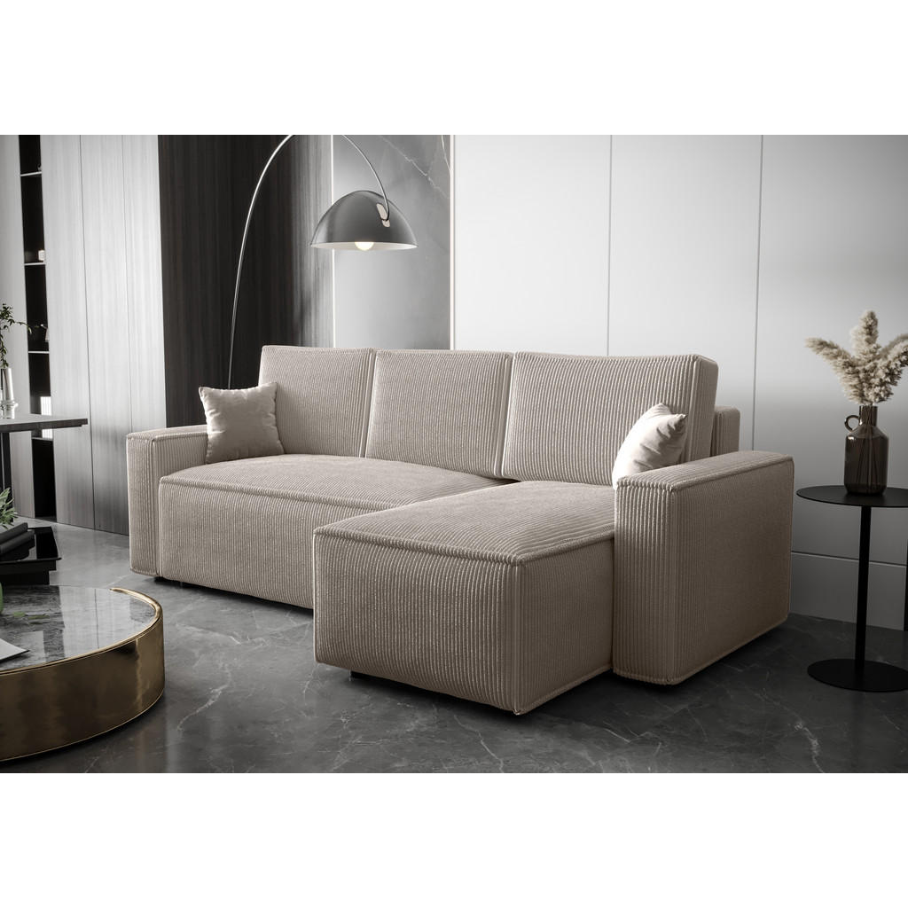 Thumbnail - Luxkor24 Ecksofa, Schwarz, Textil, 4-Sitzer, L-Form, Ottomane links, Ottomane rechts, rechts montierbar, links montierba...