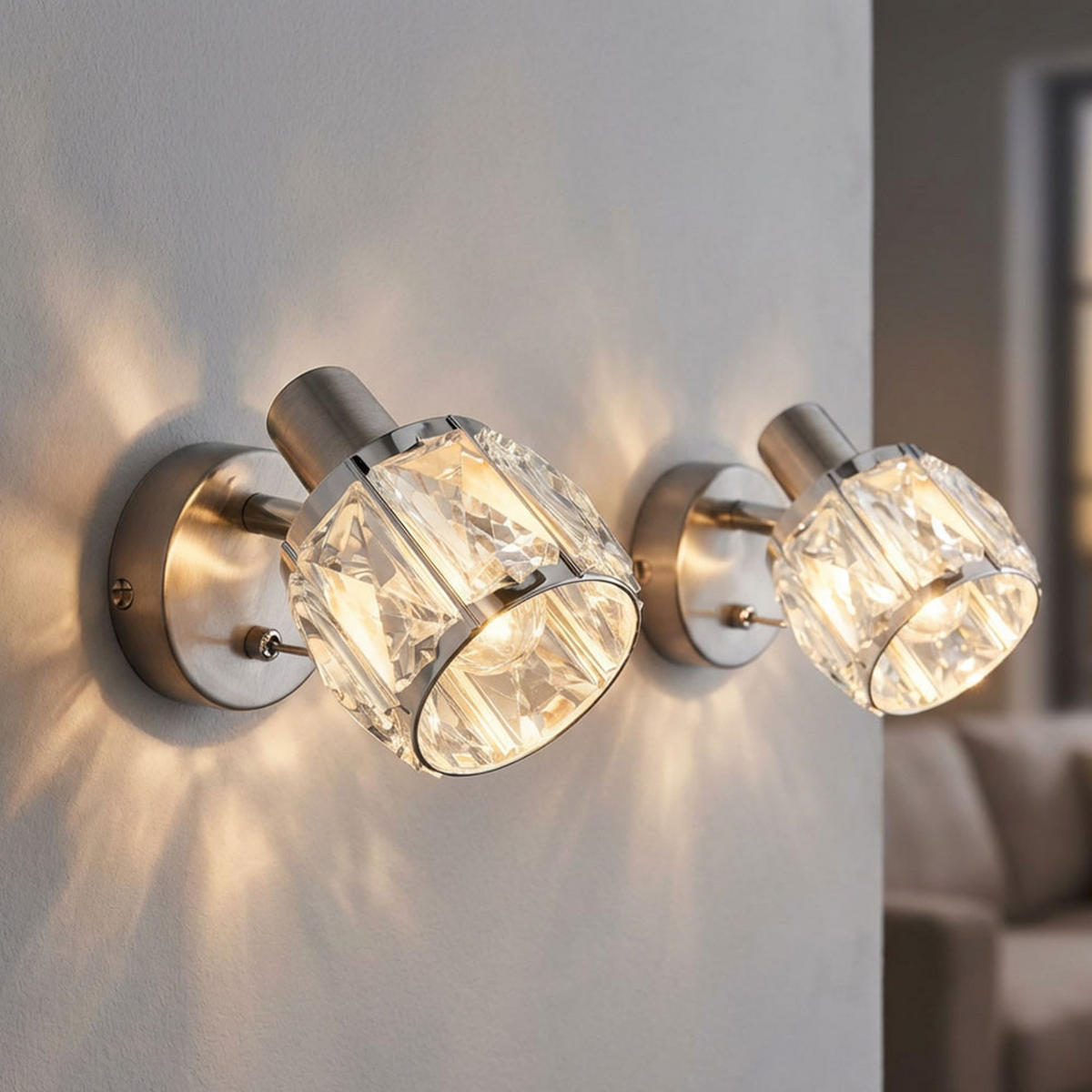 WANDLEUCHTE KRIS Silber Kristalloptik - Silberfarben, Glas (9.2/12.5/16cm) - Globo Lighting