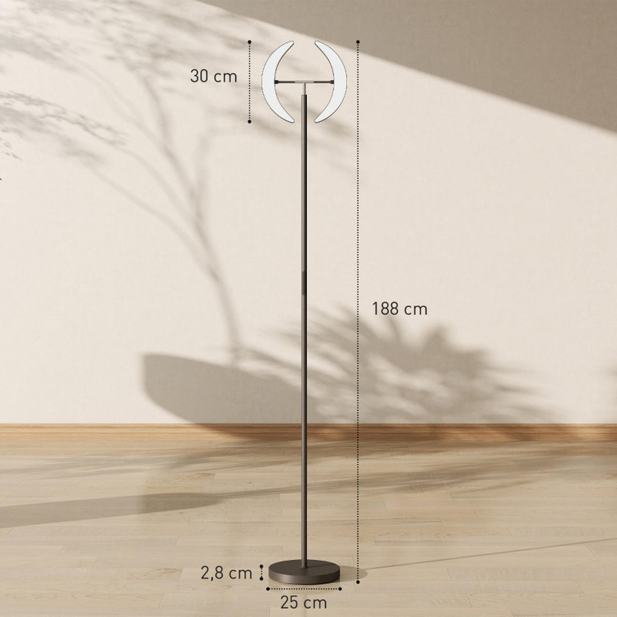 STEHLEUCHTE 30/188 cm Schwarz, dimmbare Lampe - Schwarz, Kunststoff (30/30/188cm) - Oxeza