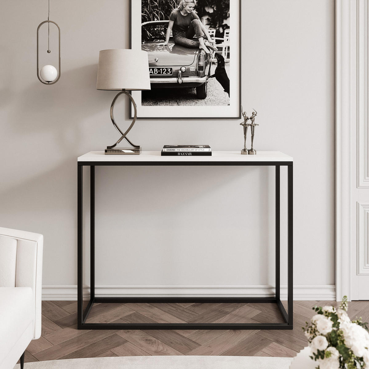KONSOLENTISCH IRMA in 100/30/80 cm, Schwarz / Weiß matt - Schwarz/Weiß, Holzwerkstoff/Metall (30/100/80cm) - Idohome