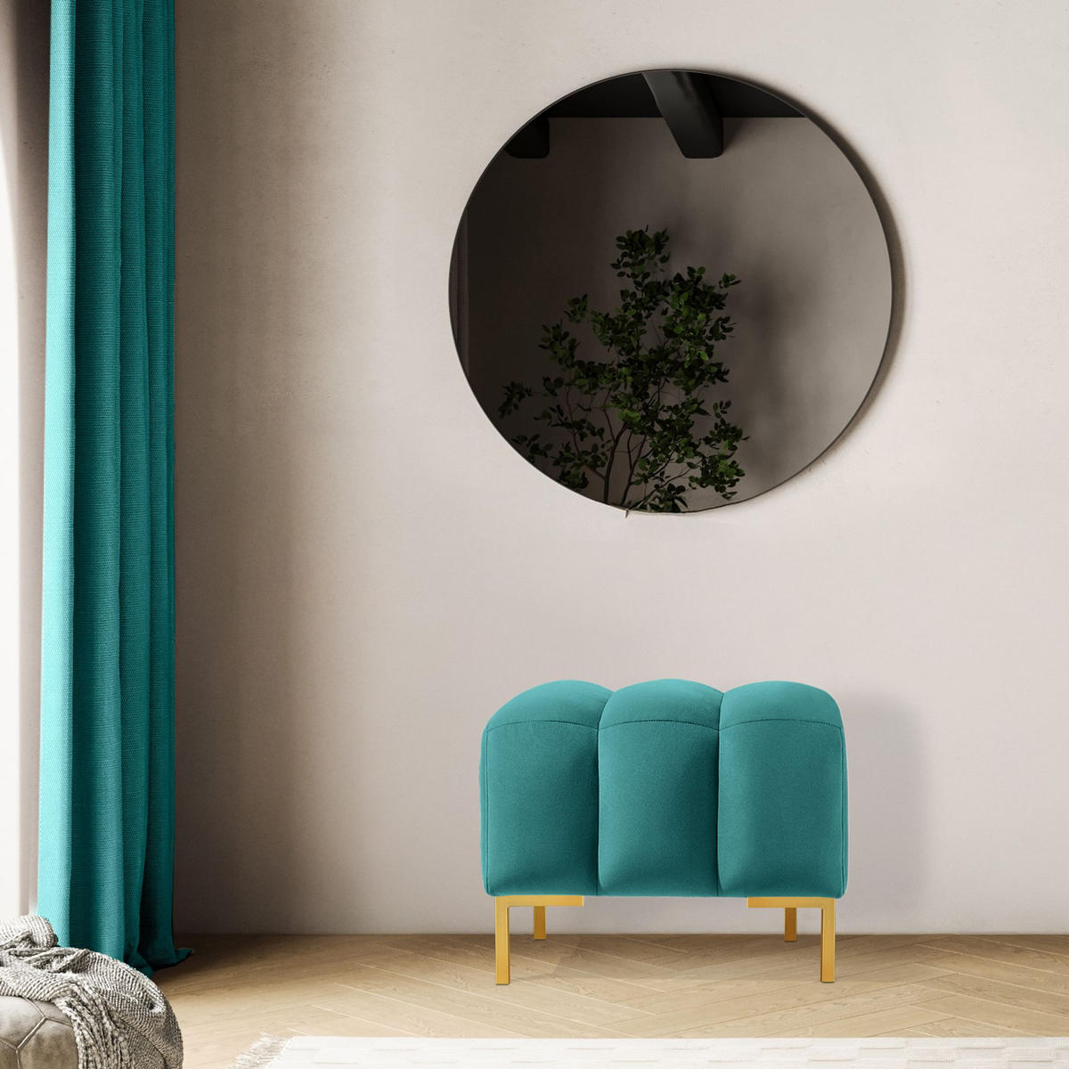 SITZHOCKER Polsterhocker PECCO, Veloursstoff - Blau/Goldfarben, Holz/Textil (60/50/50cm) - KONSIMO®