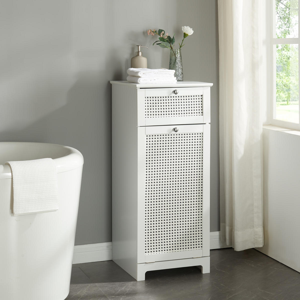 WÄSCHESCHRANK Karlsøy - Weiß, Holzwerkstoff (38/90/40cm) - [en.casa]
