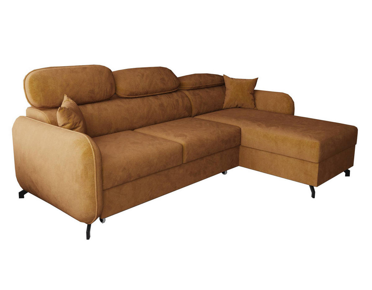 ECKSOFA L Form Ribella 5 Bernstein 265/180/100 cm Rechts mit Schlaffunktion - Gelb/Schwarz, Textil/Metall (265/180cm) - AX Living