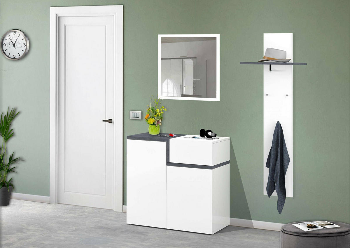 SCHUHSCHRANK Glänzendes Weiß, Schiefer 40/80/80 cm - Schieferfarben/Weiß, Holzwerkstoff (80/80/40cm) - DMORA