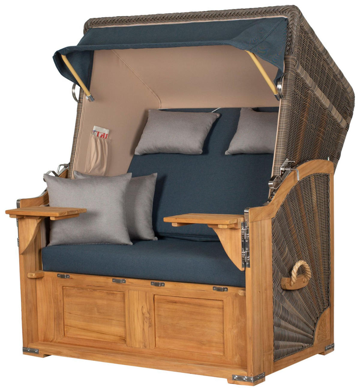 STRANDKORB Komplettset: Schaalsee Teak - PE grau - Modell 593 - Grau, Holz/Kunststoff (125/170/80cm) - bene living