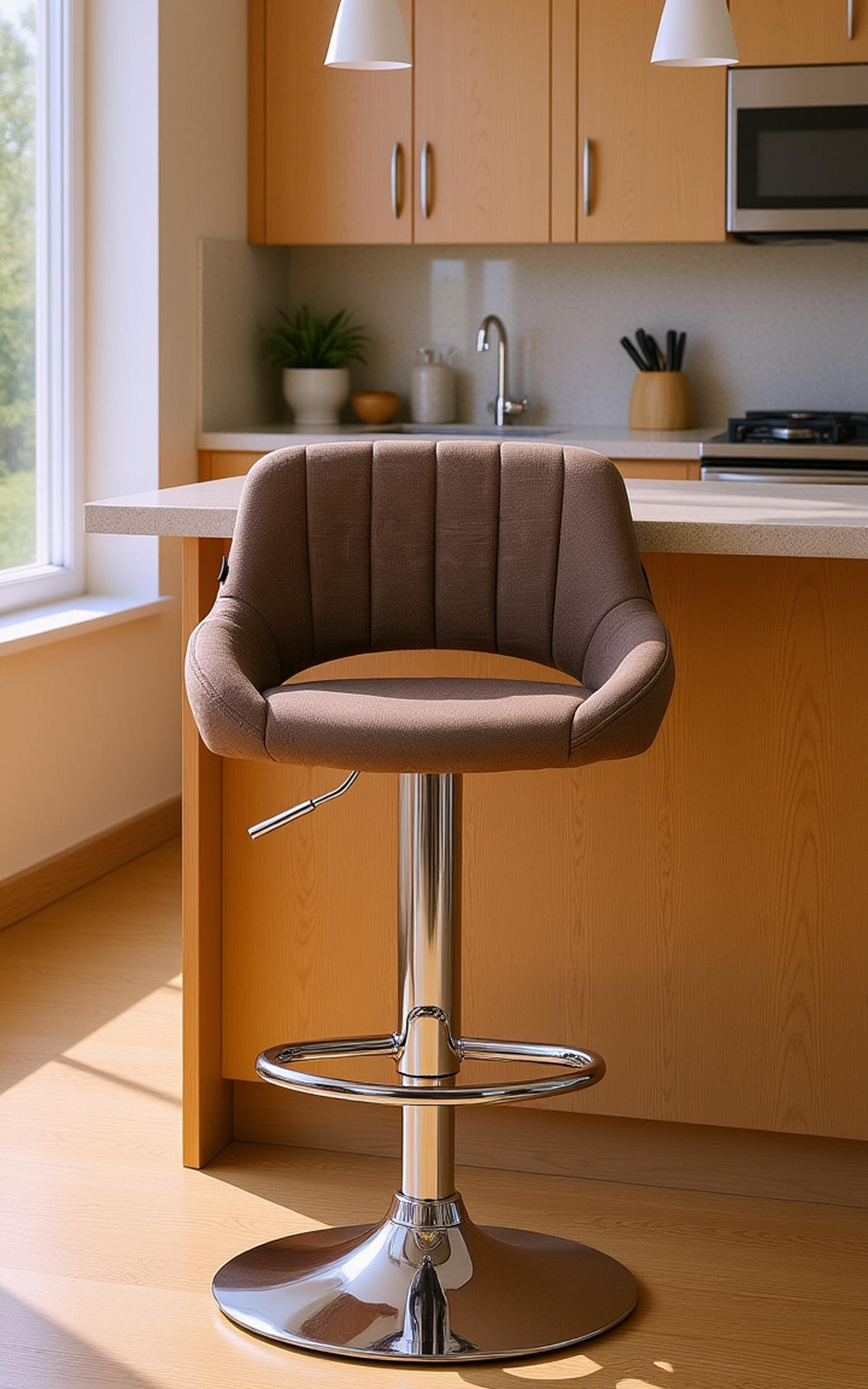 BARHOCKER 2er Set Milos Stoff C braun - Chromfarben/Braun, Textil/Metall (47/106/48cm) - TPFLiving