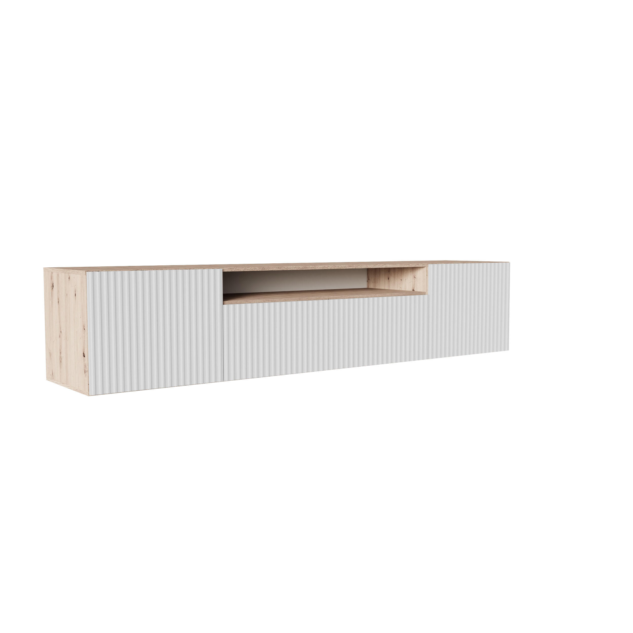 LOWBOARD Noa, Hängender TV-Schrank mit Push-to-Open System, eiche Artisan+weiß - Eiche Artisan/Weiß, Holzwerkstoff (200/41/40cm) - AN-Moebel 4u