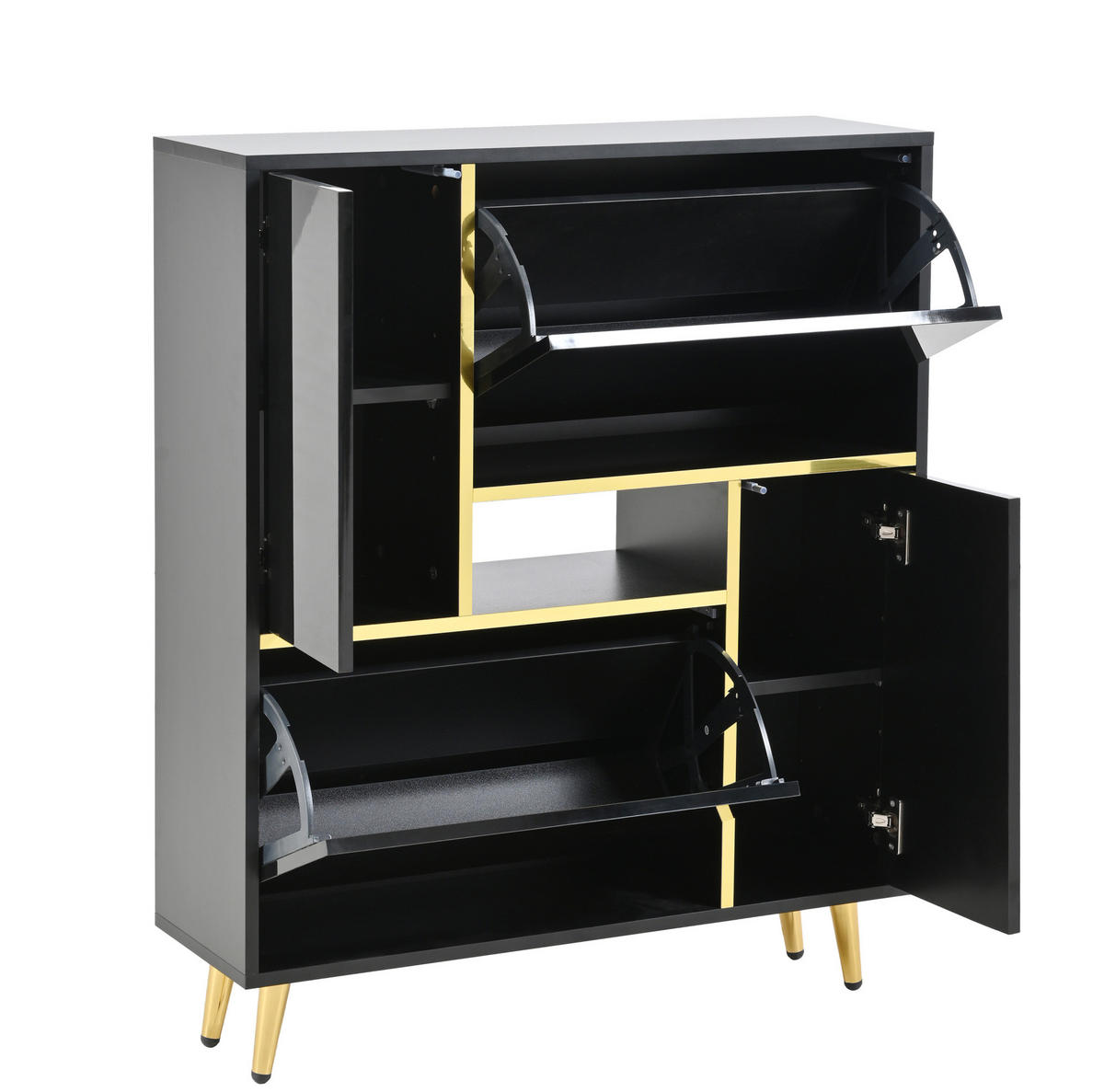 SCHUHSCHRANK 80/25/96 cm in Schwarz mit 2 Türen, Hochglanzfront und LED-Licht - Schwarz, Holzwerkstoff (80/96/25cm) - BEAOK