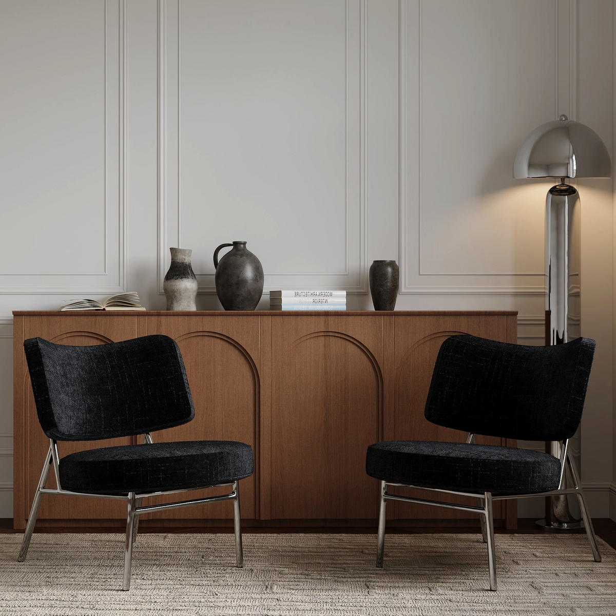 SESSEL Rastervelours 60cm - Schwarz, Textil (60/70/71cm) - Sia Home