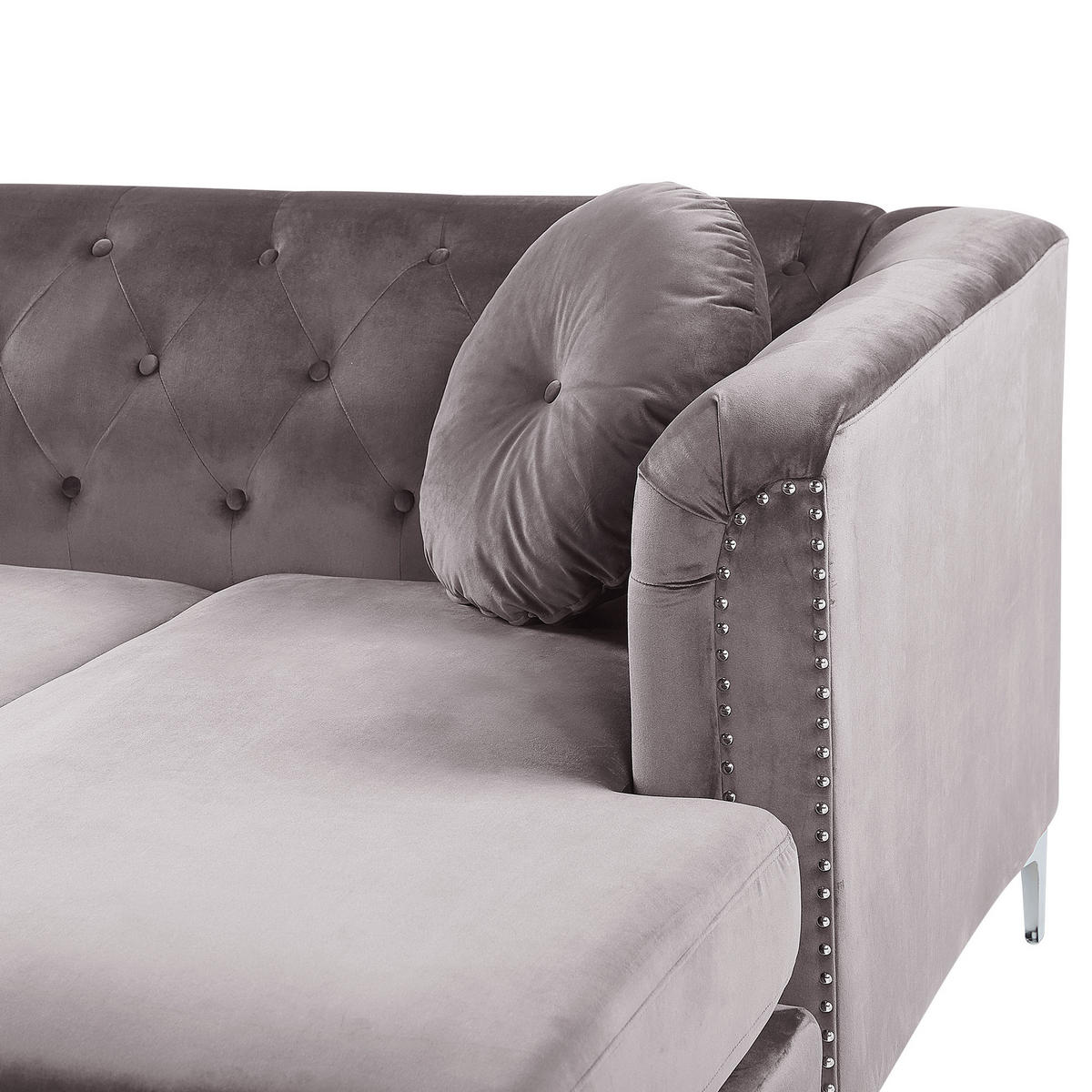 ECKSOFA Samtstoff Grau rechtsseitig Flen - Grau, Textil (212/145cm) - Beliani