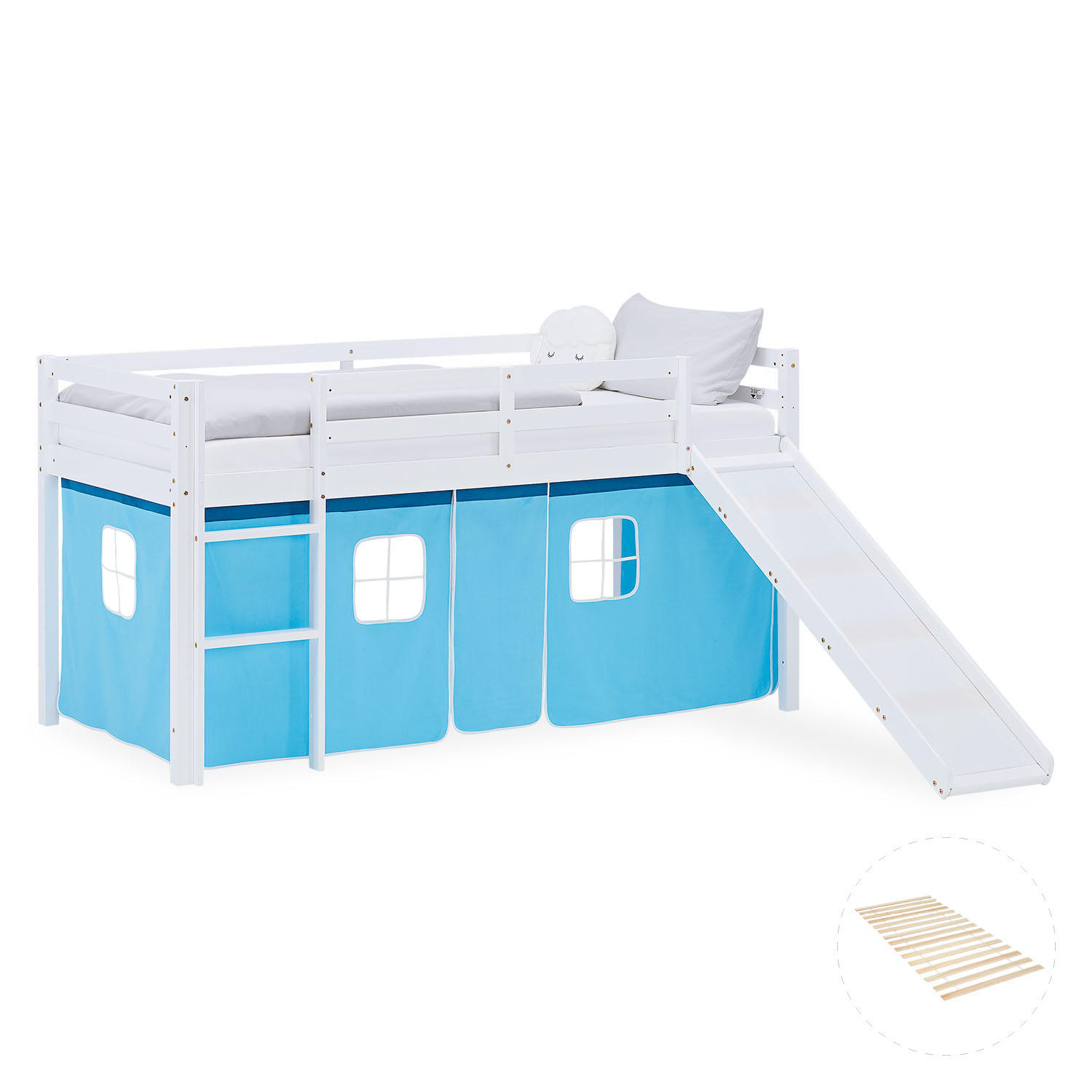 Homestyle4u Hochbett Blau, Weiß 90x200 cm