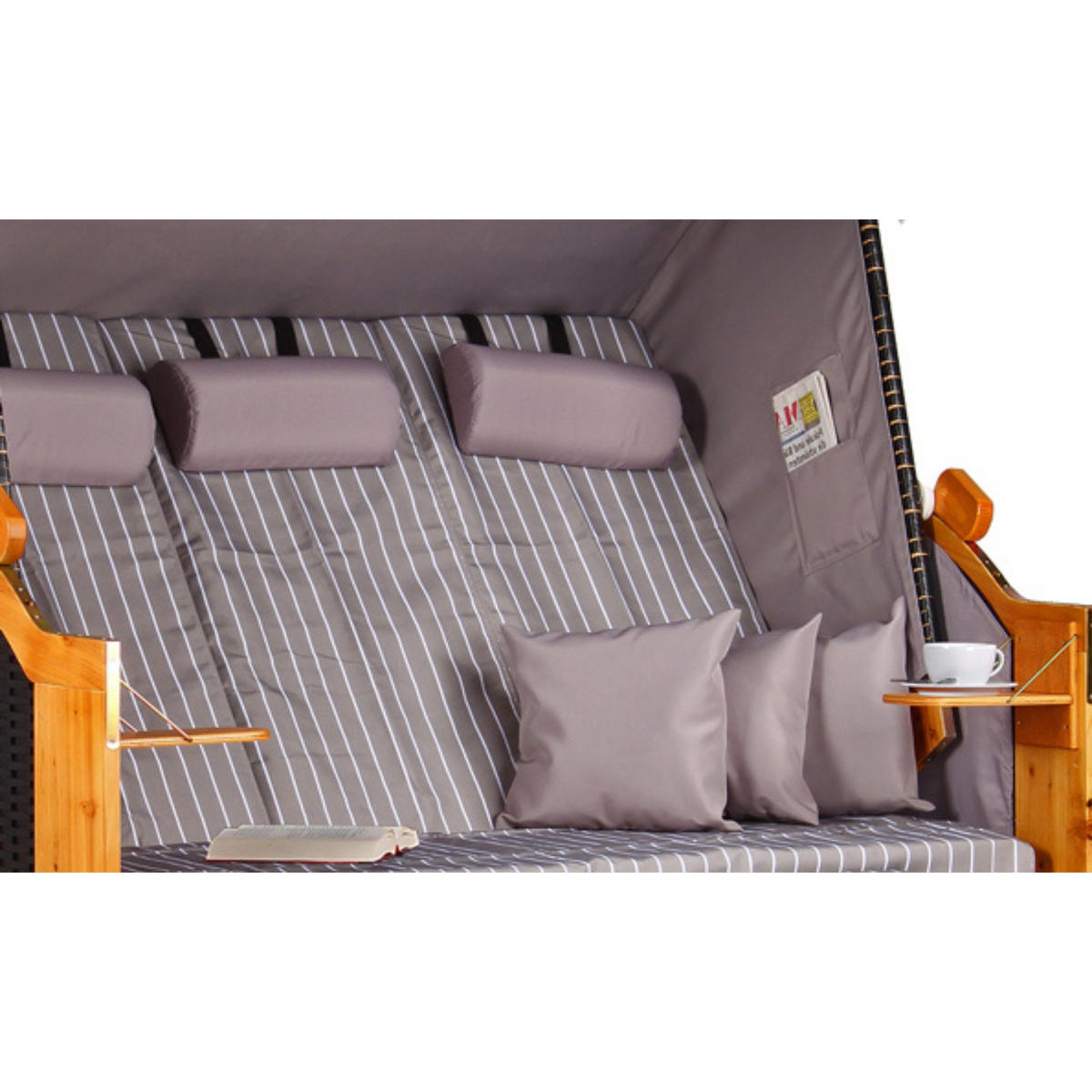 STRANDKORB XXL Ostsee 3Sitzer PE Schwarz - Braun/Grau, Metall (160/160/80cm) - Mr. Deko