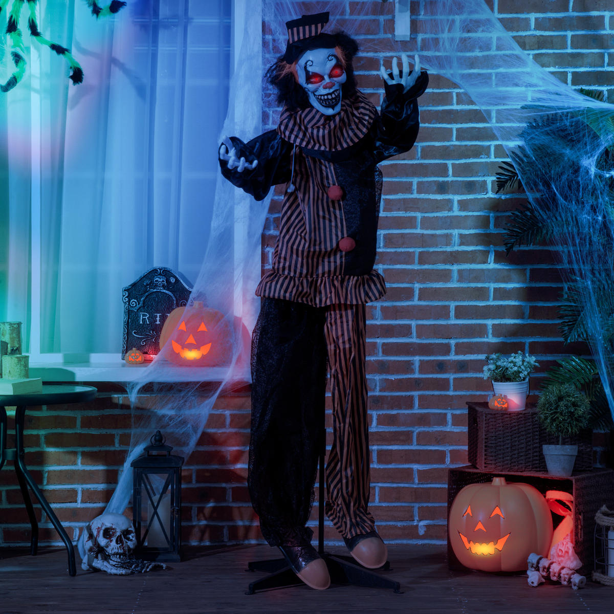 1,7M Halloween Dekoration Horror-Clown mit Spezialeffekten und Soundfunktion - Multicolor, Kunststoff (20/170/120cm) - Outsunny