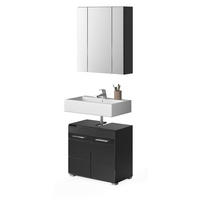 BADMÖBEL-SET schwarz Hochglanz, 2-teilig 60 cm, Badkombination mit Spiegelschrank - Schwarz, Glas/Holzwerkstoff (60/190/34cm) - Inn.Furn