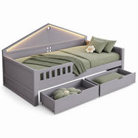 KINDERBETT 90/200 mit LED, Schubladen und Lattenrost in Grau - Grau, Holzwerkstoff (90/200cm) - EVRYAE