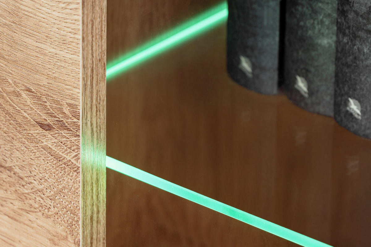 VITRINE Eiche, schwarz 90 x 120 cm, Highboard inklusive LED-Beleuchtung - Eichefarben/Schwarz, Glas/Holzwerkstoff (90/40/120cm) - Inn.Furn