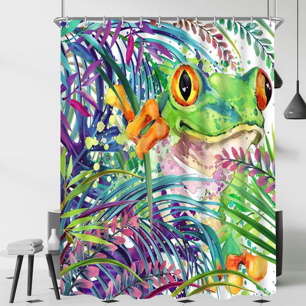DUSCHVORHANG Bemalter Frosch 180 x 200 cm - Multicolor, Textil (180/200cm)