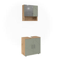 BADMÖBEL-SET Irma Salbeigrün 2 Teile - Salbeigrün/Hellgrau, Holzwerkstoff (60/59/30cm) - Vicco