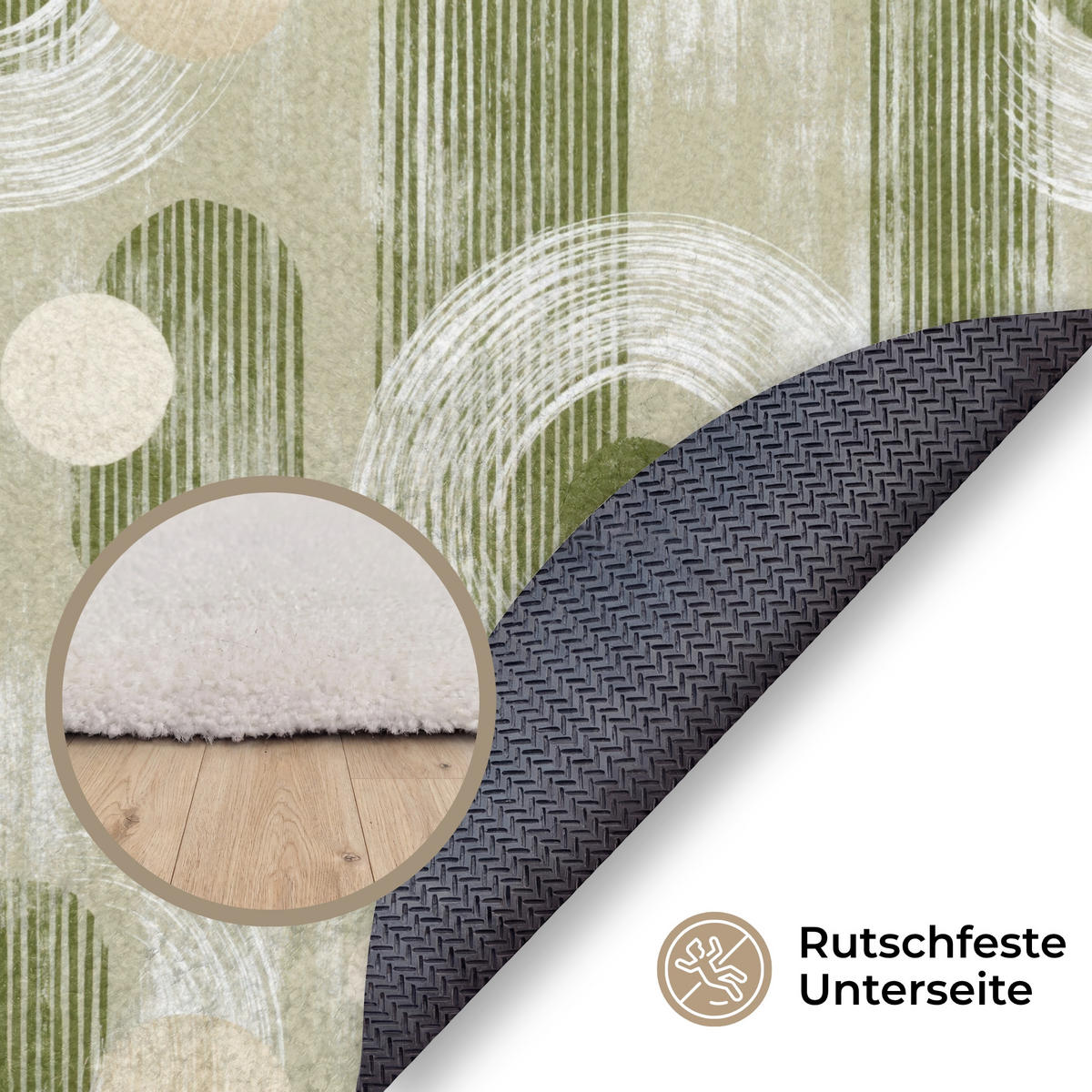 TEPPICH - Künstlerisch - Modern - Grün - 90x90 cm - Olivgrün, Kunststoff/Textil (90/0.4cm) - OnlyWow