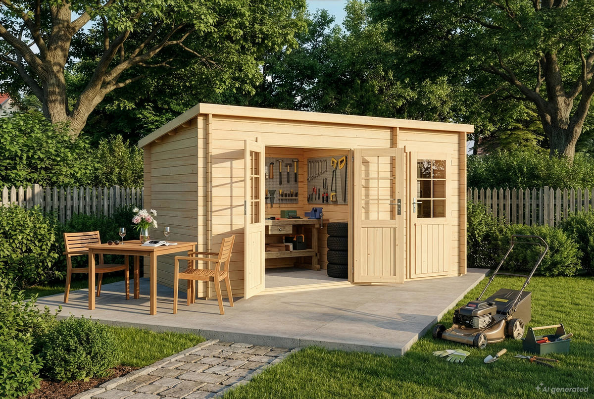 GARTENHAUS Holz Maria mit Anbau - Naturfarben, Holz (450/228/272cm) - Alpholz