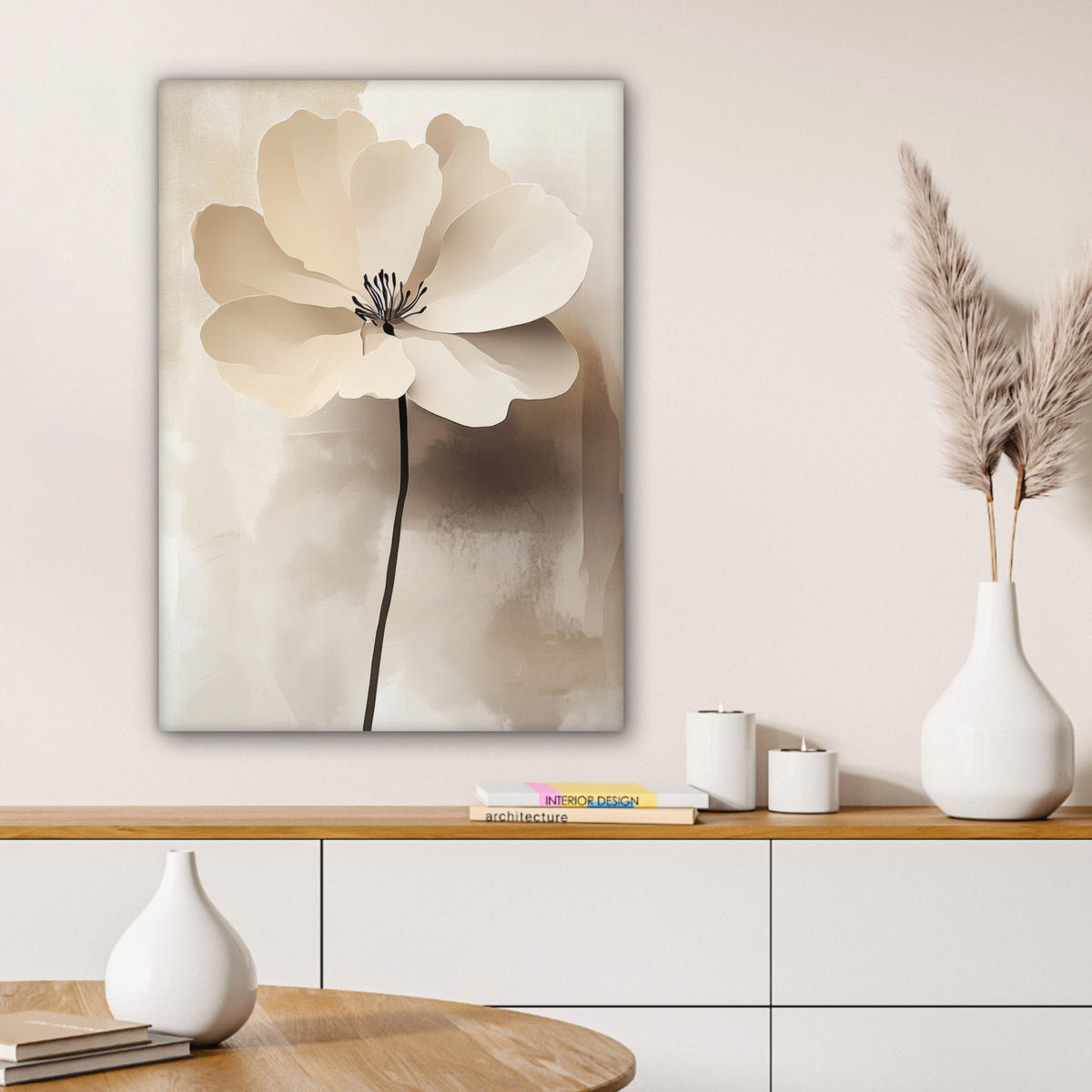 LEINWANDBILD Blume - Beige - Farbe - Schatten 60x80 cm - Creme, Textil (60/80cm) - MuchoWow