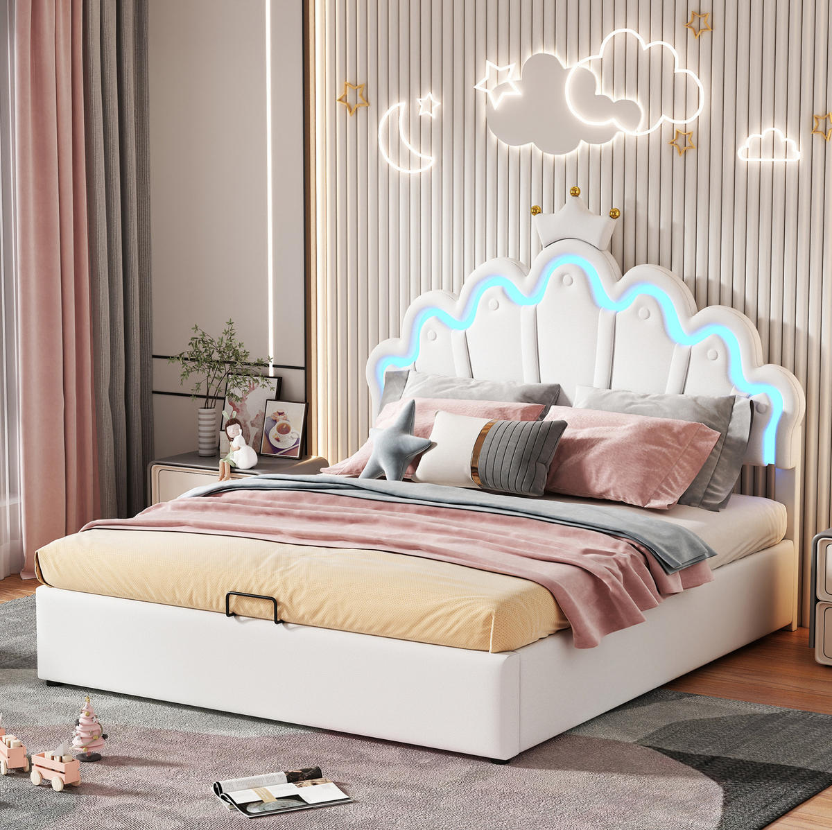 POLSTERBETT 140/200 cm Weiß aus Kunstleder mit LED-Beleuchtung - Weiß, Kunststoff (140/200cm) - OKMYHOME