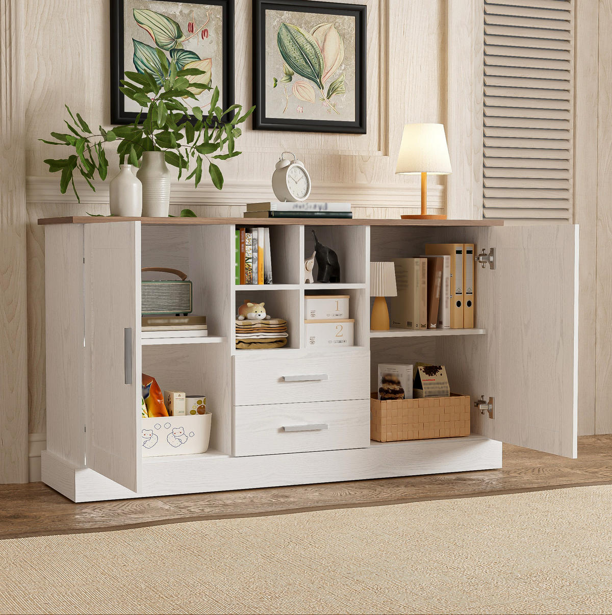 SIDEBOARD 140/40/79,5 cm aus Spanplatte mit Sanftschluss-Scharnieren Weiß/Braun - Braun, Holzwerkstoff (140/79.5/40cm) - Modenvie