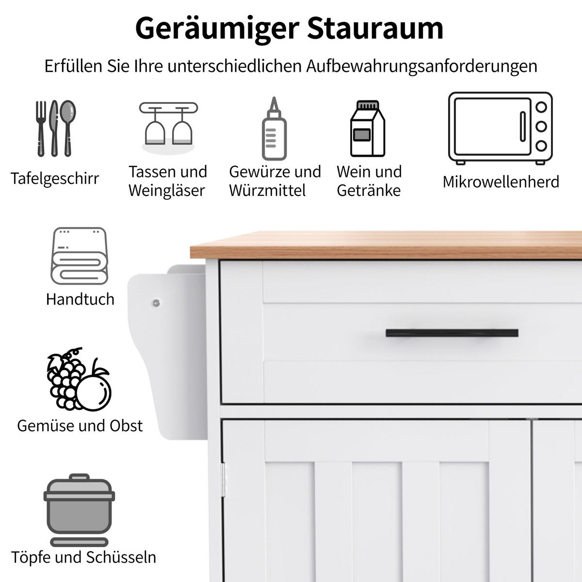 KÜCHENINSEL Weiß-Natur 129/46/91.5 cm - Weiß, Holzwerkstoff (129/91.5/46cm) - PANGIVO