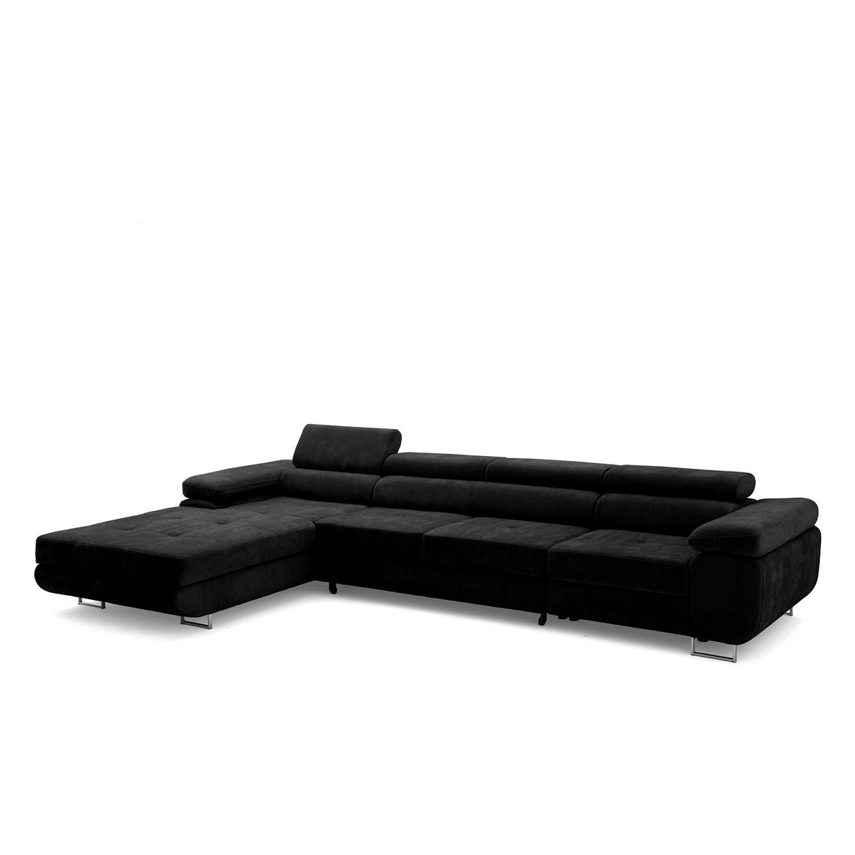 ECKSOFA ALONZO MAXI Links mit Schlaffunktion 125x195 Chenille Schwarz - Chromfarben/Schwarz, Holz/Textil (350/203cm) - Muffo