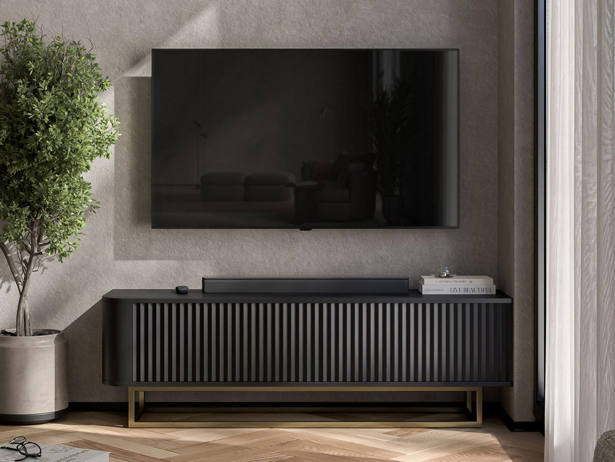 TV STOLÍK Aurora čierny matný 140 cm s kovovým rámom - čierna, kov/kompozitné drevo (140/44/35cm) - Meble Lindner