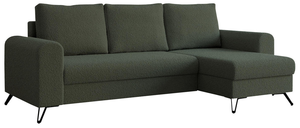 ECKSOFA Hugo Boucle Grün - Schwarz/Grün, Textil/Metall (242/140cm) - MKS