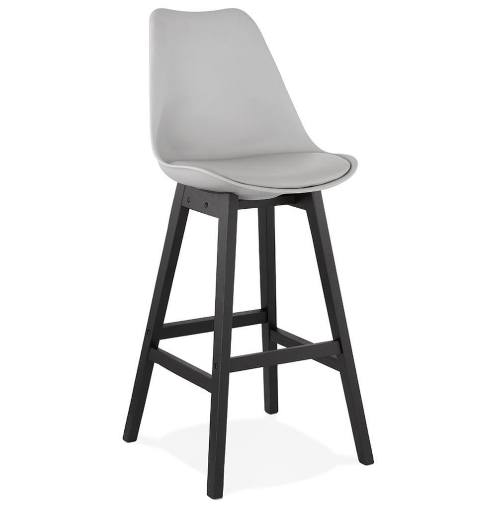 BARHOCKER Kunstleder Eichenholzbeine Sitzhöhe 75cm Skandi-Stil MIRANOX, Grau-Schwarz 56x48x112 cm - Schwarz/Grau, Eichenholz/Kunststoff (48/112/56cm) - KADIMA DESIGN
