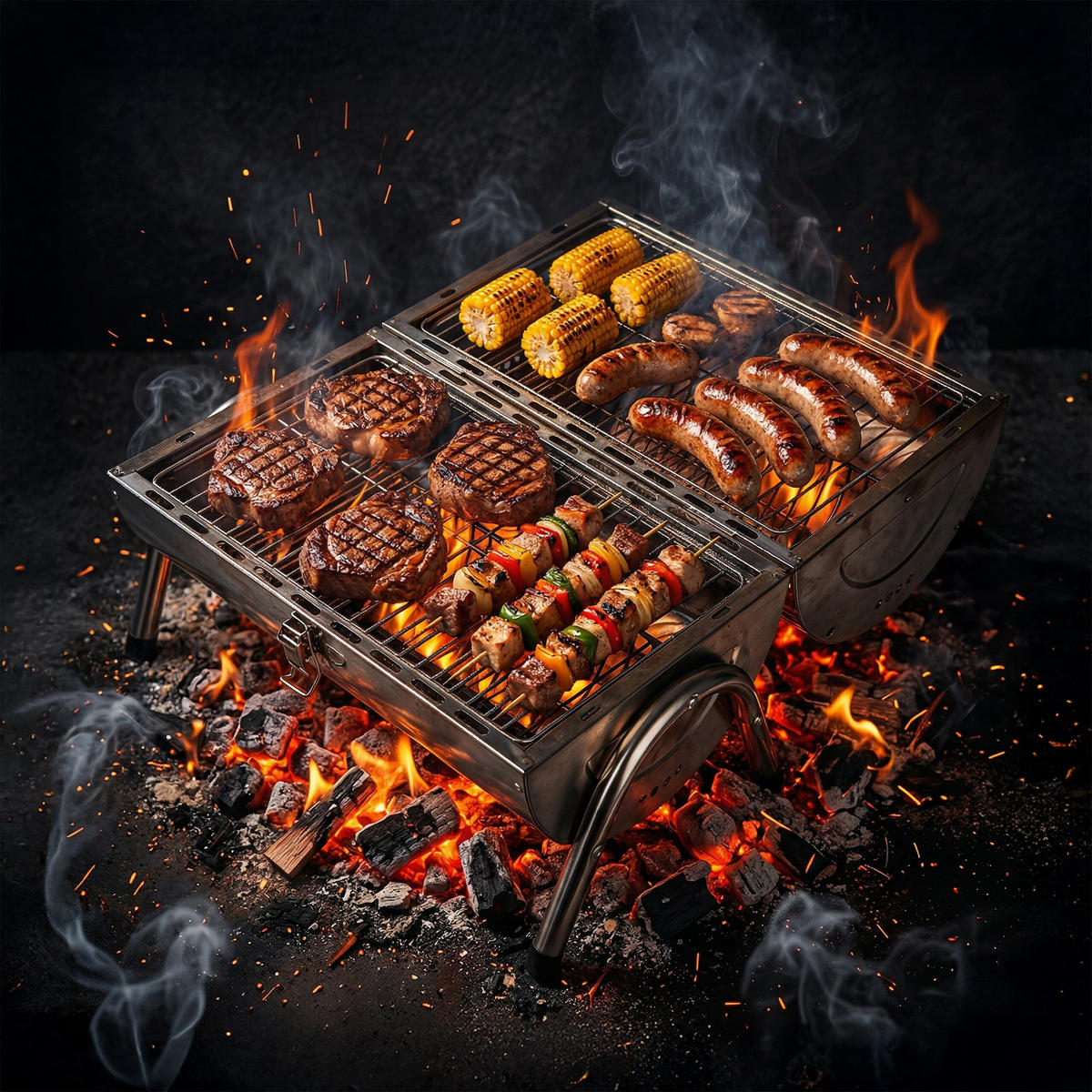 TISCHGRILL - Silberfarben, Holz/Metall (41.5/35/24.5cm) - Relaxdays